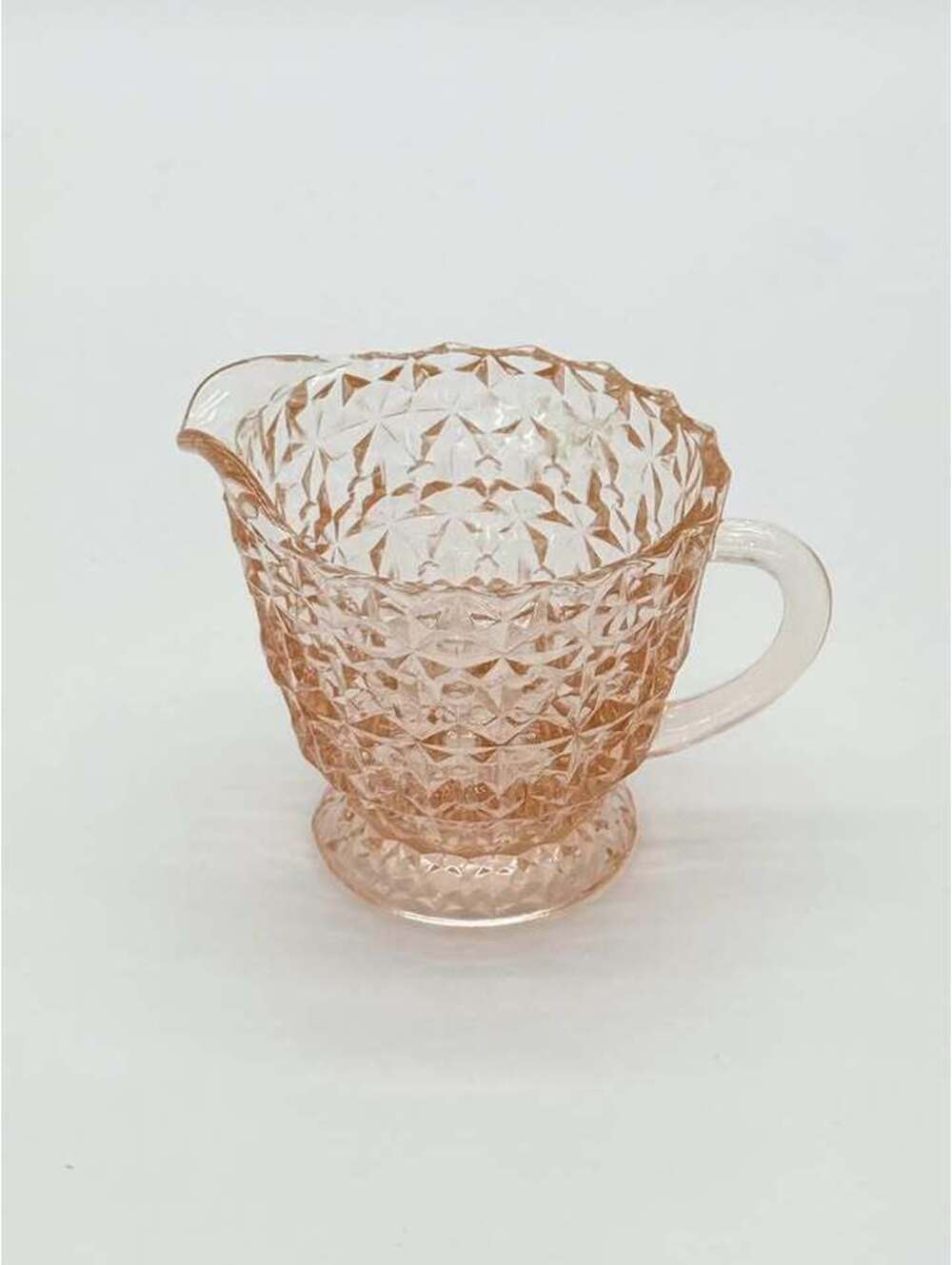 Jeannette Holiday Pink Glass Creamer Buttons & Bows Footed 1940s